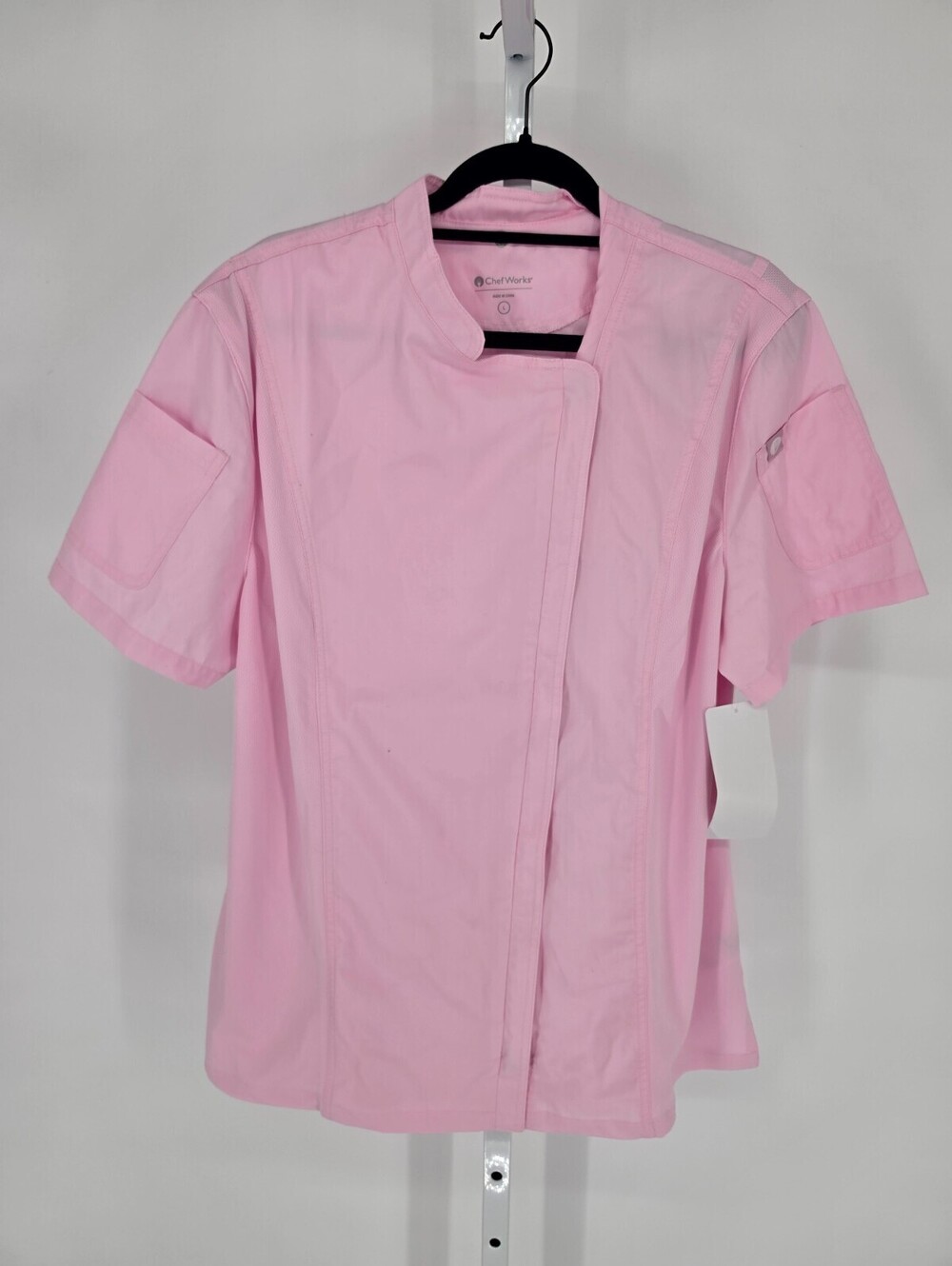 New Chef Works Pink Short Sleeve Work Women Shirt Size Large Top Zip Complete